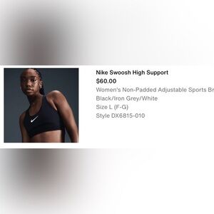 Nike Swoosh High Support Bra in Black and Gray